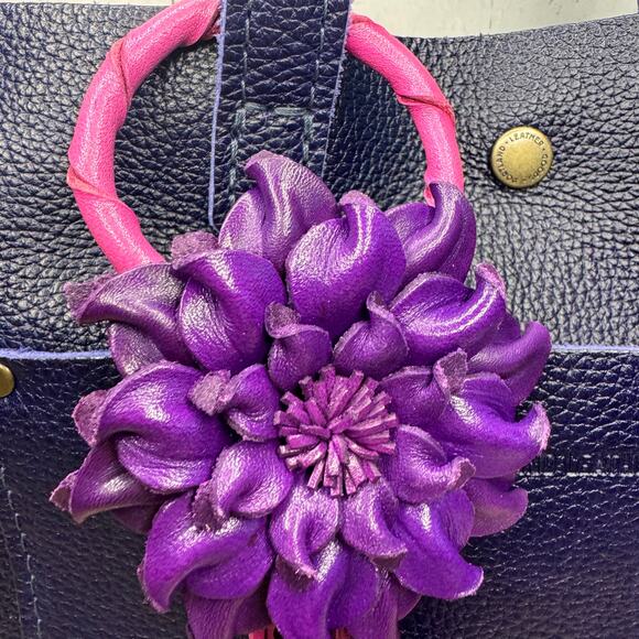 Purple Dahlia Leather Flower Purse Charm Genuine Leather Purple Flower Bag Charm - Picture 3 of 9